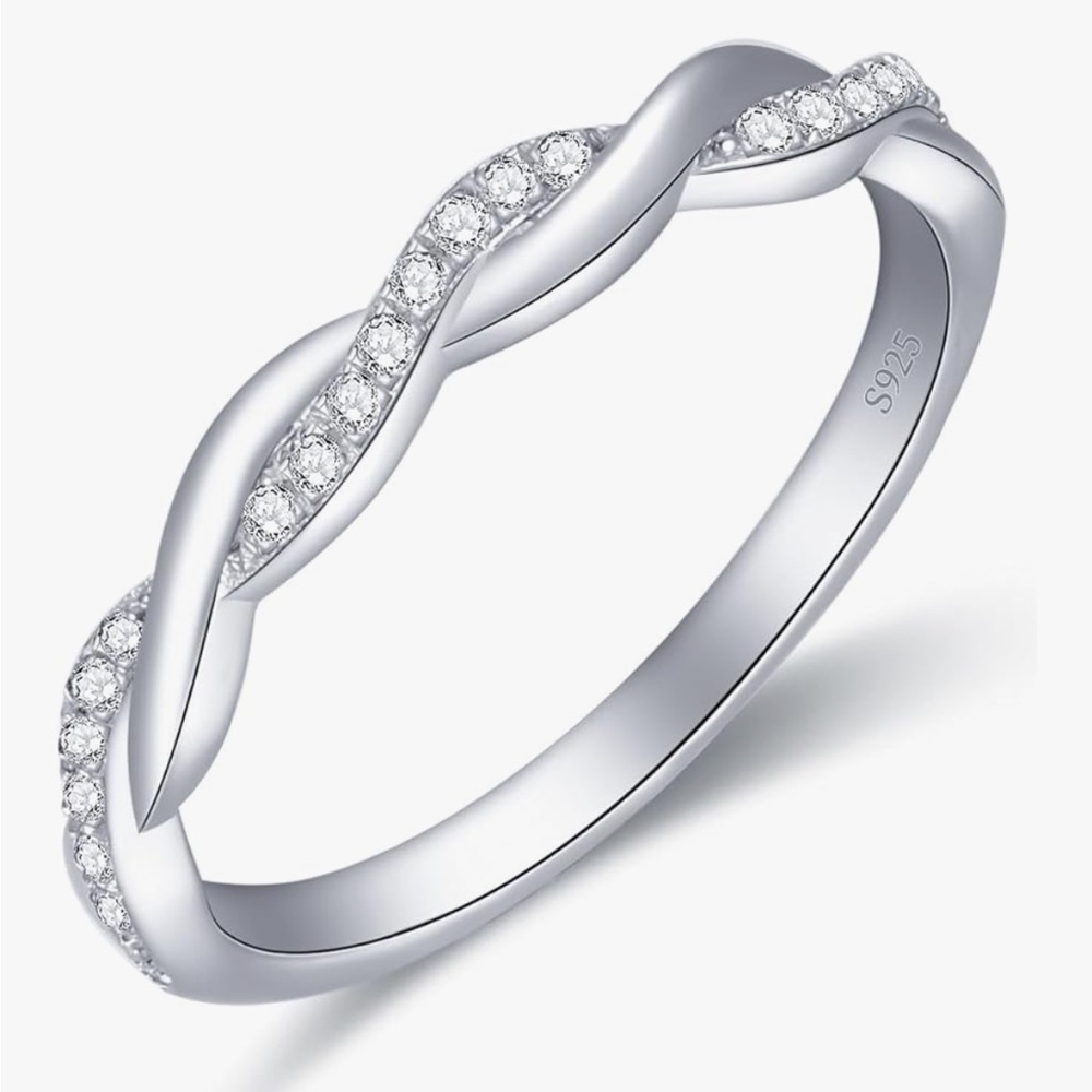 Ovimia Mossanite 0.18 CT D Pave Twisted Silver Ring Band Sz 5